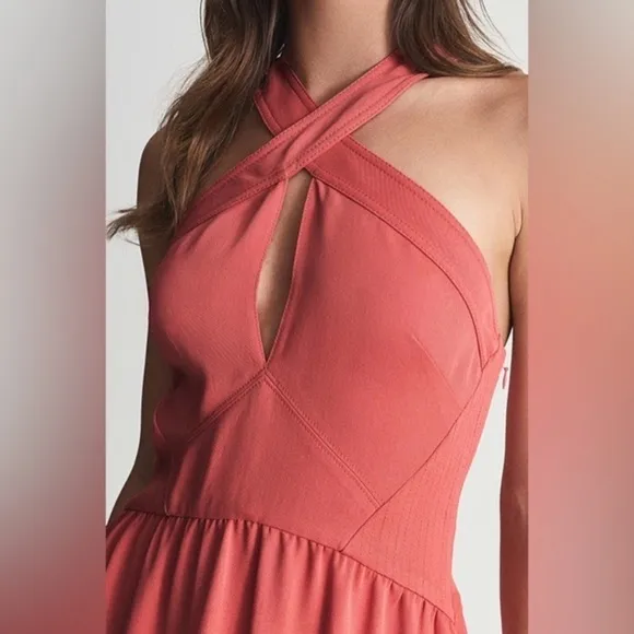 New! Reiss Orla keyhole front halter midi Dress pink nwot 18429
