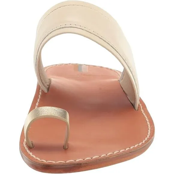 New Sam Edelman Margit Leather Sandals Women's Size 7.5 M Ivory Gold Leaf Thong