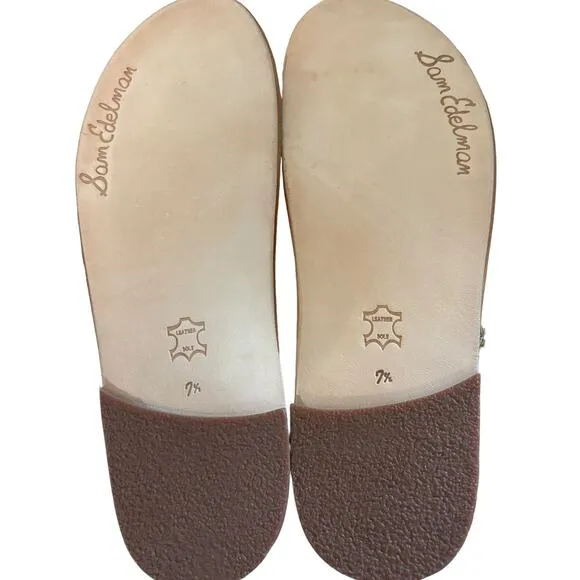 New Sam Edelman Margit Leather Sandals Women's Size 7.5 M Ivory Gold Leaf Thong