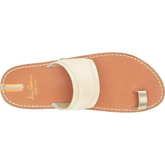New Sam Edelman Margit Leather Sandals Women's Size 7.5 M Ivory Gold Leaf Thong