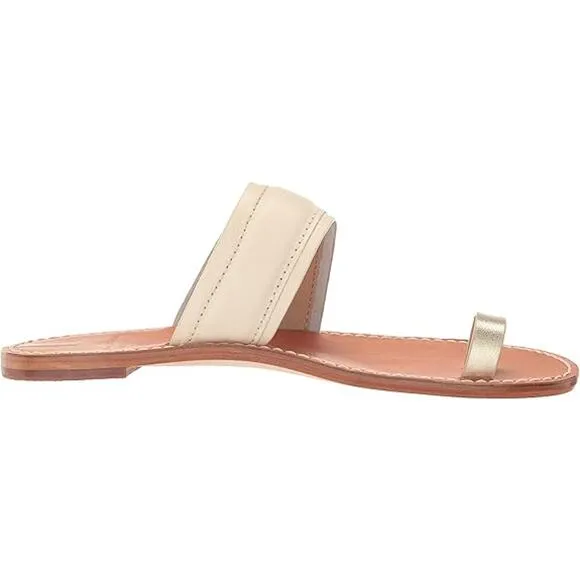 New Sam Edelman Margit Leather Sandals Women's Size 7.5 M Ivory Gold Leaf Thong