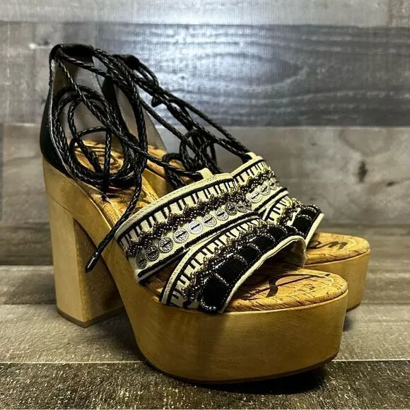 NEW Sam Edelman Mel Embroidered Wooden Platform Sandals 8.5