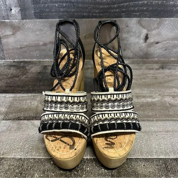 NEW Sam Edelman Mel Embroidered Wooden Platform Sandals 8.5