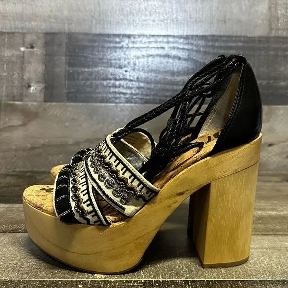 NEW Sam Edelman Mel Embroidered Wooden Platform Sandals 8.5