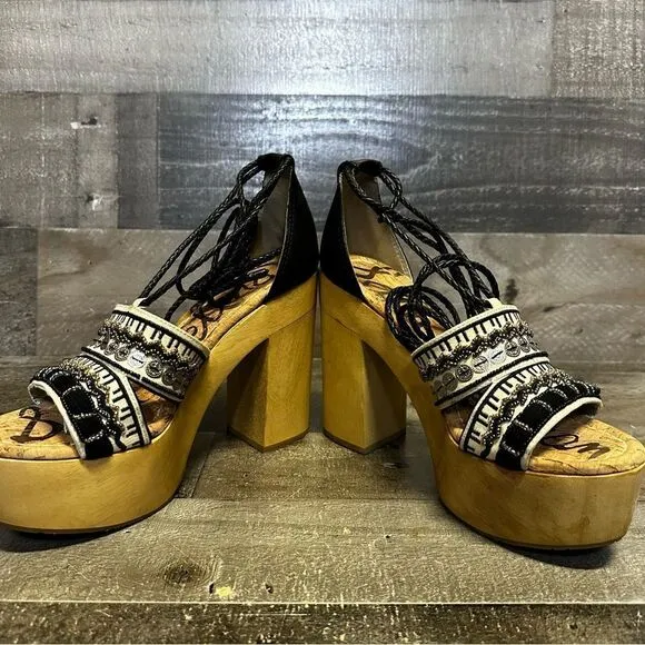 NEW Sam Edelman Mel Embroidered Wooden Platform Sandals 8.5