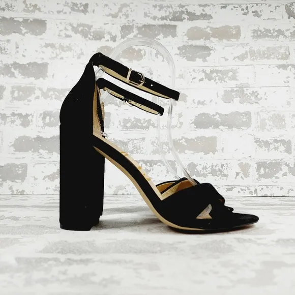 New Sam Edelman Omar Black Suede Ankle Strap Heeled Sandals O527