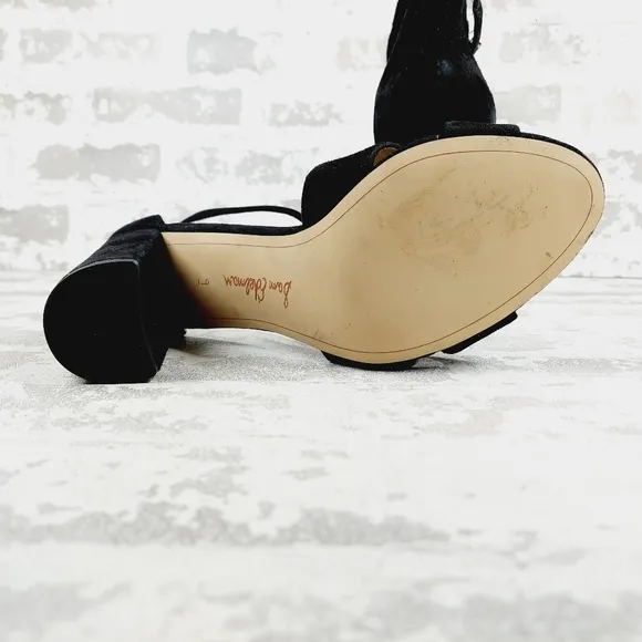 New Sam Edelman Omar Black Suede Ankle Strap Heeled Sandals O527