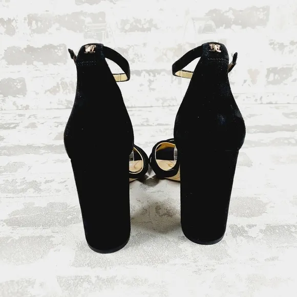 New Sam Edelman Omar Black Suede Ankle Strap Heeled Sandals O527
