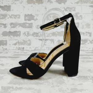 New Sam Edelman Omar Black Suede Ankle Strap Heeled Sandals O527