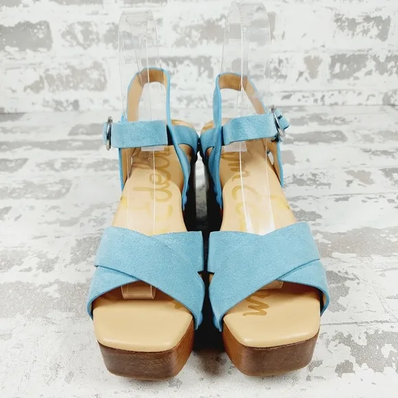 NEW Sam Edelman Women's Josefine Platform Blue Wood Heel Summer Sandals M133
