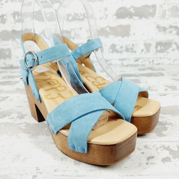 NEW Sam Edelman Women's Josefine Platform Blue Wood Heel Summer Sandals M133