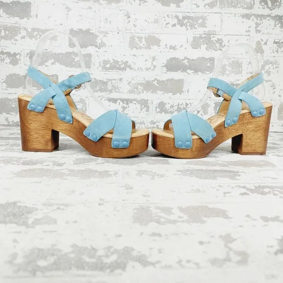 NEW Sam Edelman Women's Josefine Platform Blue Wood Heel Summer Sandals M133