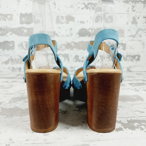 NEW Sam Edelman Women's Josefine Platform Blue Wood Heel Summer Sandals M133