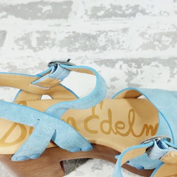 NEW Sam Edelman Women's Josefine Platform Blue Wood Heel Summer Sandals M133
