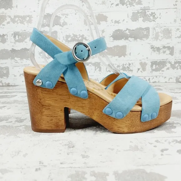 NEW Sam Edelman Women's Josefine Platform Blue Wood Heel Summer Sandals M133