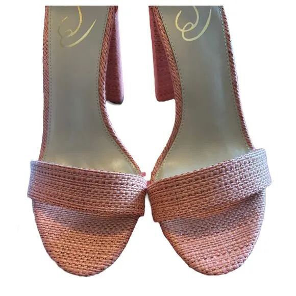 NEW Sam Edelman Yaro Heel Sandal Women's Size 8 M Perla Woven Fabric Block Coral