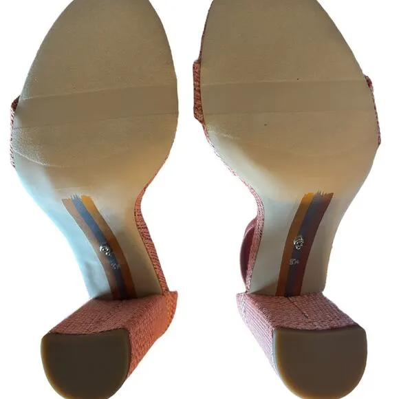NEW Sam Edelman Yaro Heel Sandal Women's Size 8 M Perla Woven Fabric Block Coral