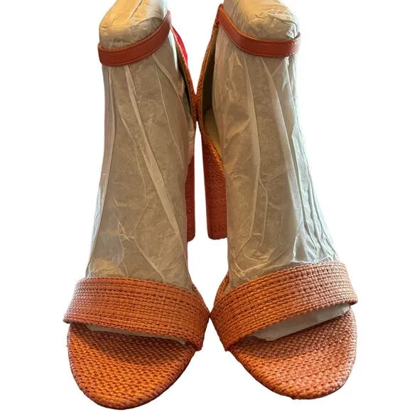 NEW Sam Edelman Yaro Heel Sandal Women's Size 8 M Perla Woven Fabric Block Coral