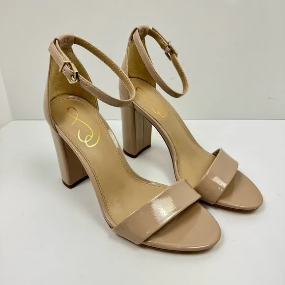 NEW Sam Edelman Yaro WIDE Beige Patent Faux Leather Open Toe Block Heel Sandals