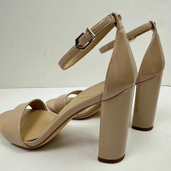 NEW Sam Edelman Yaro WIDE Beige Patent Faux Leather Open Toe Block Heel Sandals