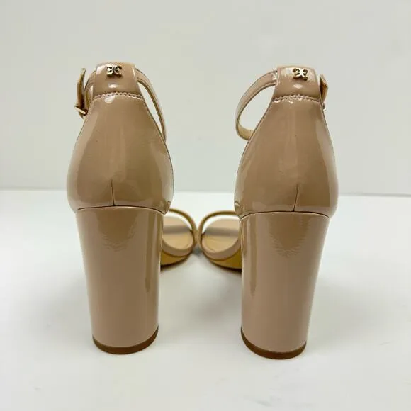 NEW Sam Edelman Yaro WIDE Beige Patent Faux Leather Open Toe Block Heel Sandals