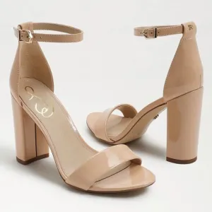 NEW Sam Edelman Yaro WIDE Beige Patent Faux Leather Open Toe Block Heel Sandals