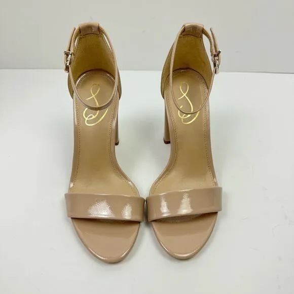 NEW Sam Edelman Yaro WIDE Beige Patent Faux Leather Open Toe Block Heel Sandals