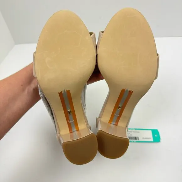 NEW Sam Edelman Yaro WIDE Beige Patent Faux Leather Open Toe Block Heel Sandals