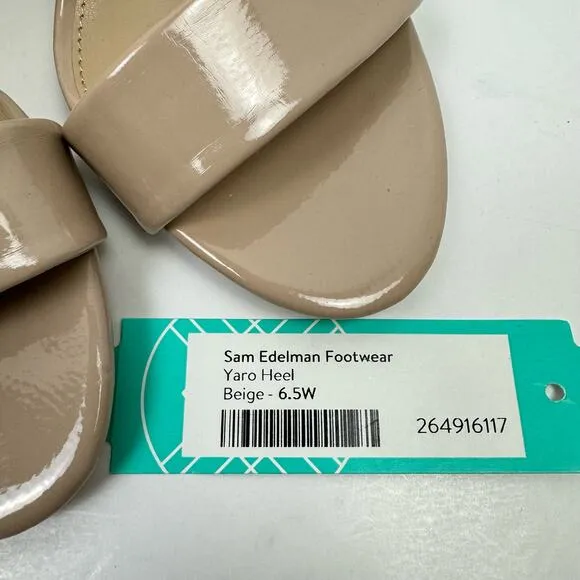 NEW Sam Edelman Yaro WIDE Beige Patent Faux Leather Open Toe Block Heel Sandals