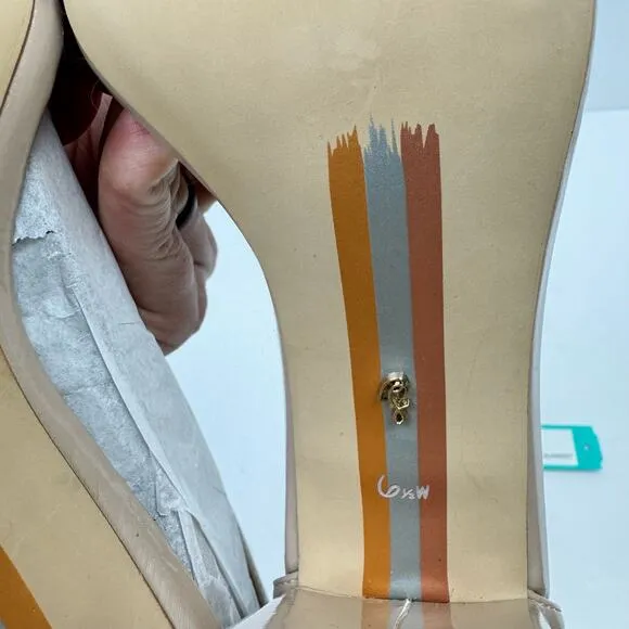 NEW Sam Edelman Yaro WIDE Beige Patent Faux Leather Open Toe Block Heel Sandals