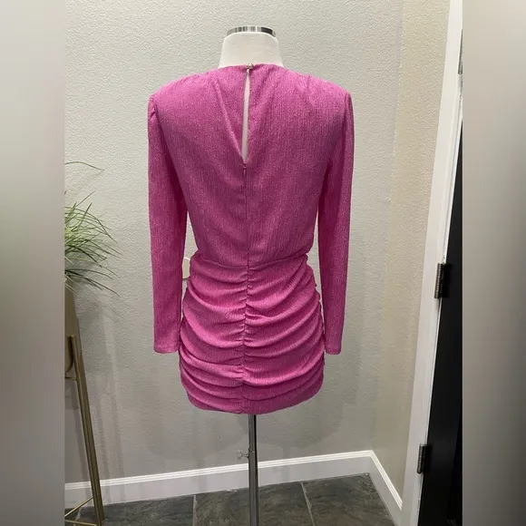 New! Saylor Sonja Ruched Skirt Long Sleeve Cocktail Pink Orchid Dress Sz Medium