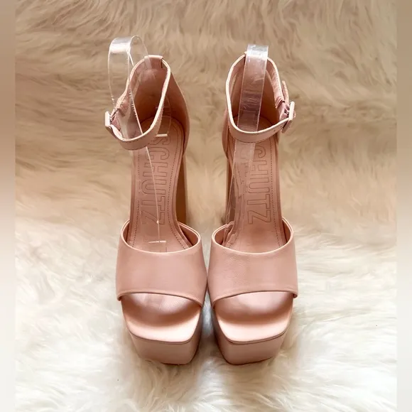 New! SCHUTZ Elsie Leather Platform Square Heel Sandals