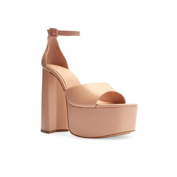 New! SCHUTZ Elsie Leather Platform Square Heel Sandals