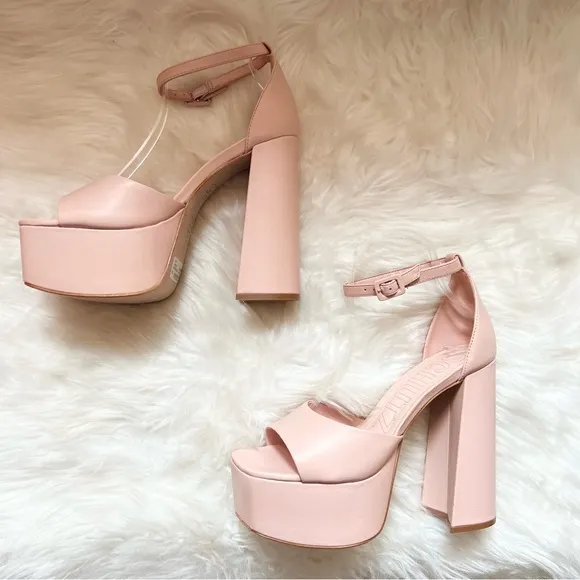 New! SCHUTZ Elsie Leather Platform Square Heel Sandals
