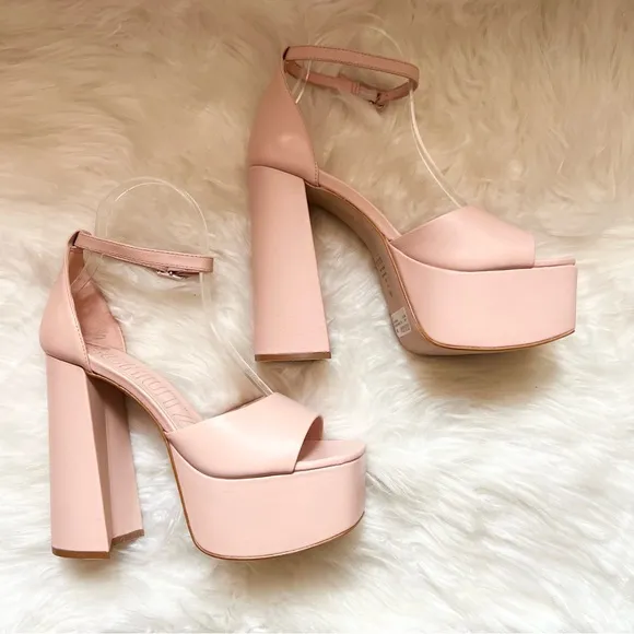 New! SCHUTZ Elsie Leather Platform Square Heel Sandals