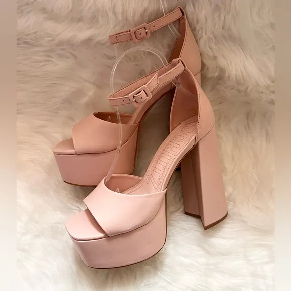 New! SCHUTZ Elsie Leather Platform Square Heel Sandals