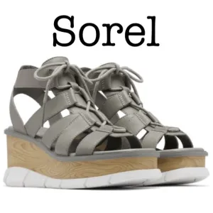 New Sorel Joanie Lace Up Gray Wedge Sandals Size 9 1/2