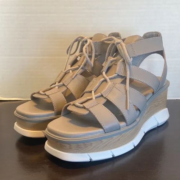 New Sorel Joanie Lace Up Gray Wedge Sandals Size 9 1/2