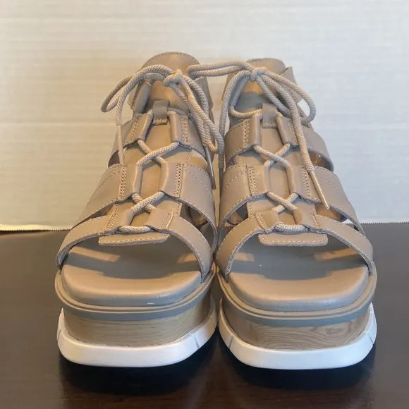 New Sorel Joanie Lace Up Gray Wedge Sandals Size 9 1/2
