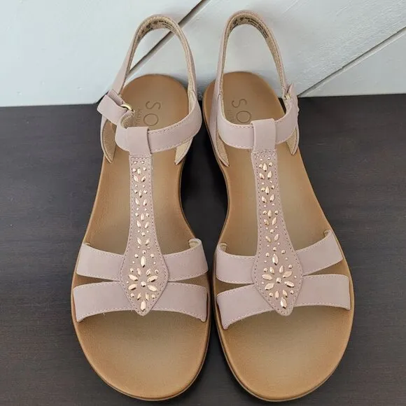 NEW Soul Naturalizer Summer Ankle Strap Sandals Mauve Faux Nubuck Microfiber 11W
