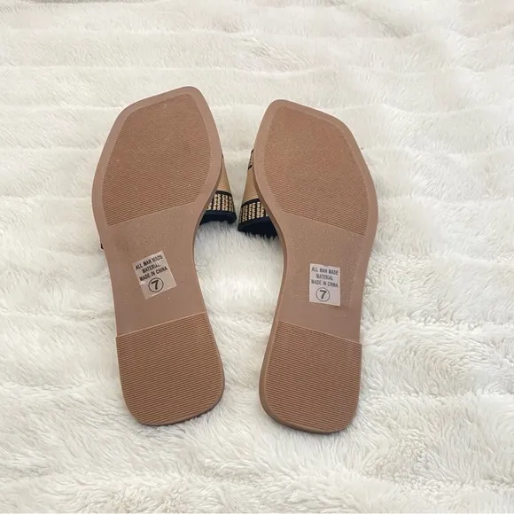 New St Barts Sandals Slides Tan Black Size 7