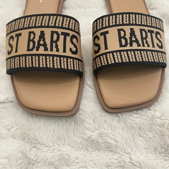 New St Barts Sandals Slides Tan Black Size 7