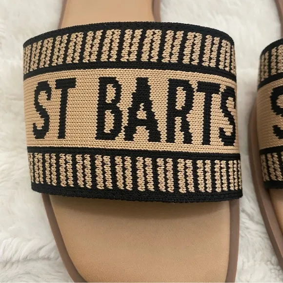 New St Barts Sandals Slides Tan Black Size 7