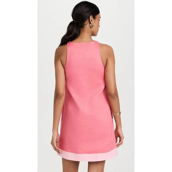 NEW STAUD Allori Linen Dress Coral Paradise/Pearl Pink Asymmetric Hem Size XL