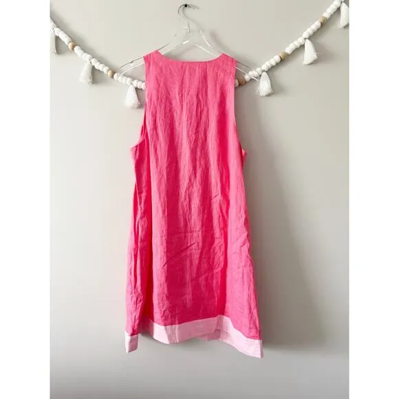 NEW STAUD Allori Linen Dress Coral Paradise/Pearl Pink Asymmetric Hem Size XL