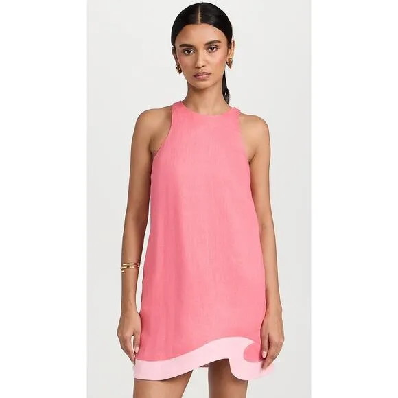 NEW STAUD Allori Linen Dress Coral Paradise/Pearl Pink Asymmetric Hem Size XL