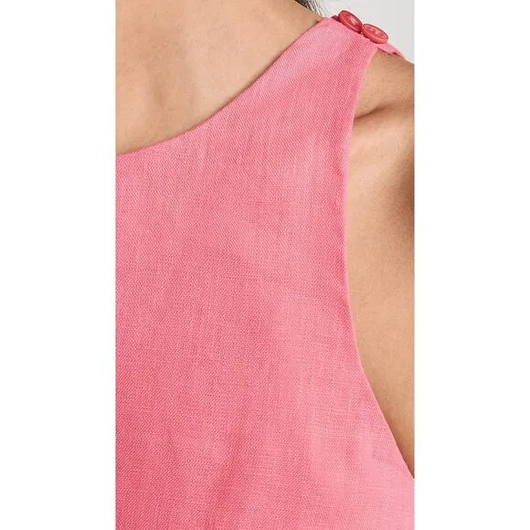 NEW STAUD Allori Linen Dress Coral Paradise/Pearl Pink Asymmetric Hem Size XL