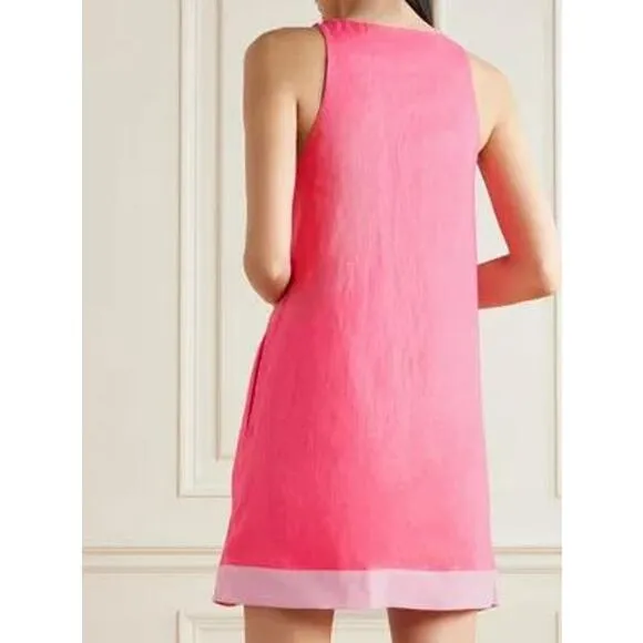 NEW STAUD Allori Linen Dress Coral Paradise/Pearl Pink Asymmetric Hem Size XL