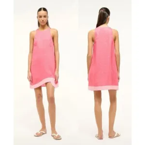 NEW STAUD Allori Linen Dress Coral Paradise/Pearl Pink Asymmetric Hem Size XL