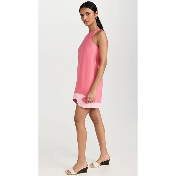 NEW STAUD Allori Linen Dress Coral Paradise/Pearl Pink Asymmetric Hem Size XL